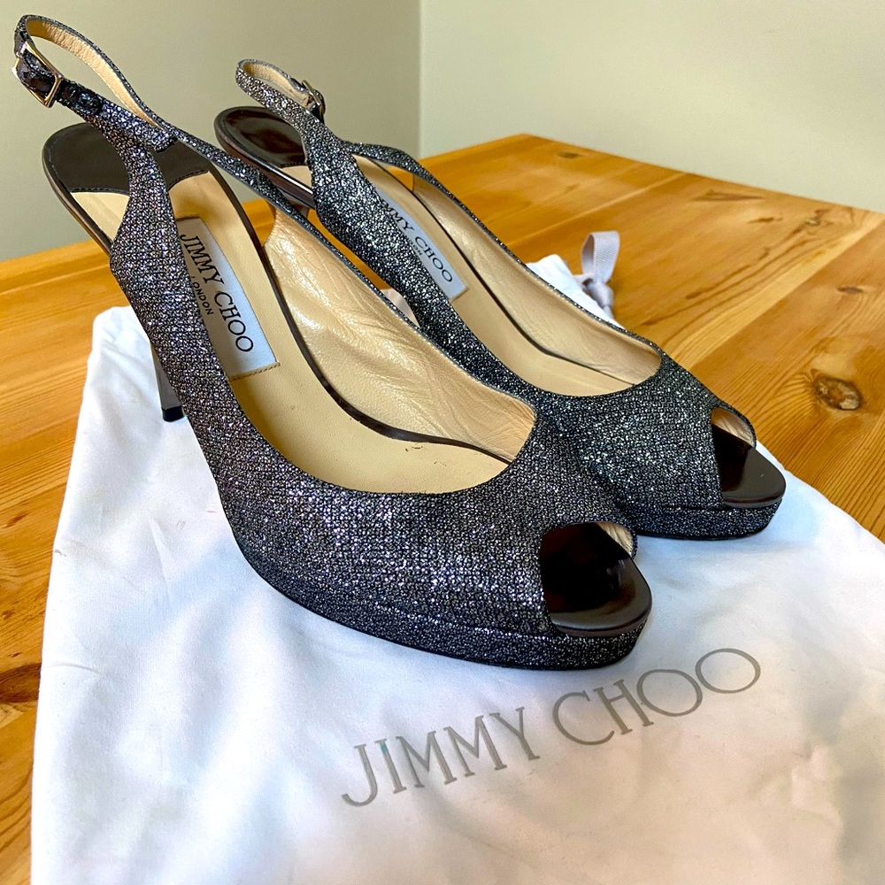 Jimmy Choo Anthracite Glitter Slingback Pumps - size 41 EU / 11B US